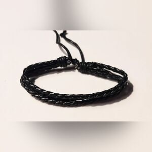 Men's‎ bracelet leather braided layered black new d42